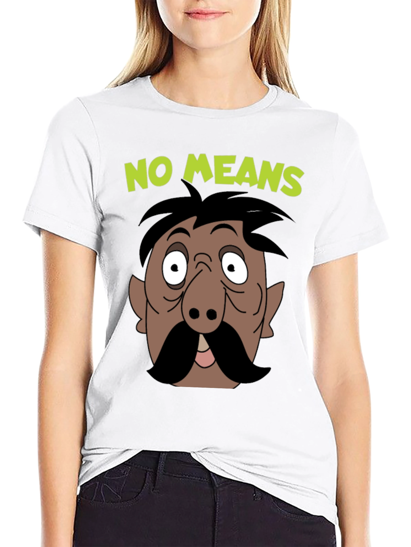 No Means No Moustache Cartoon T-Shirt