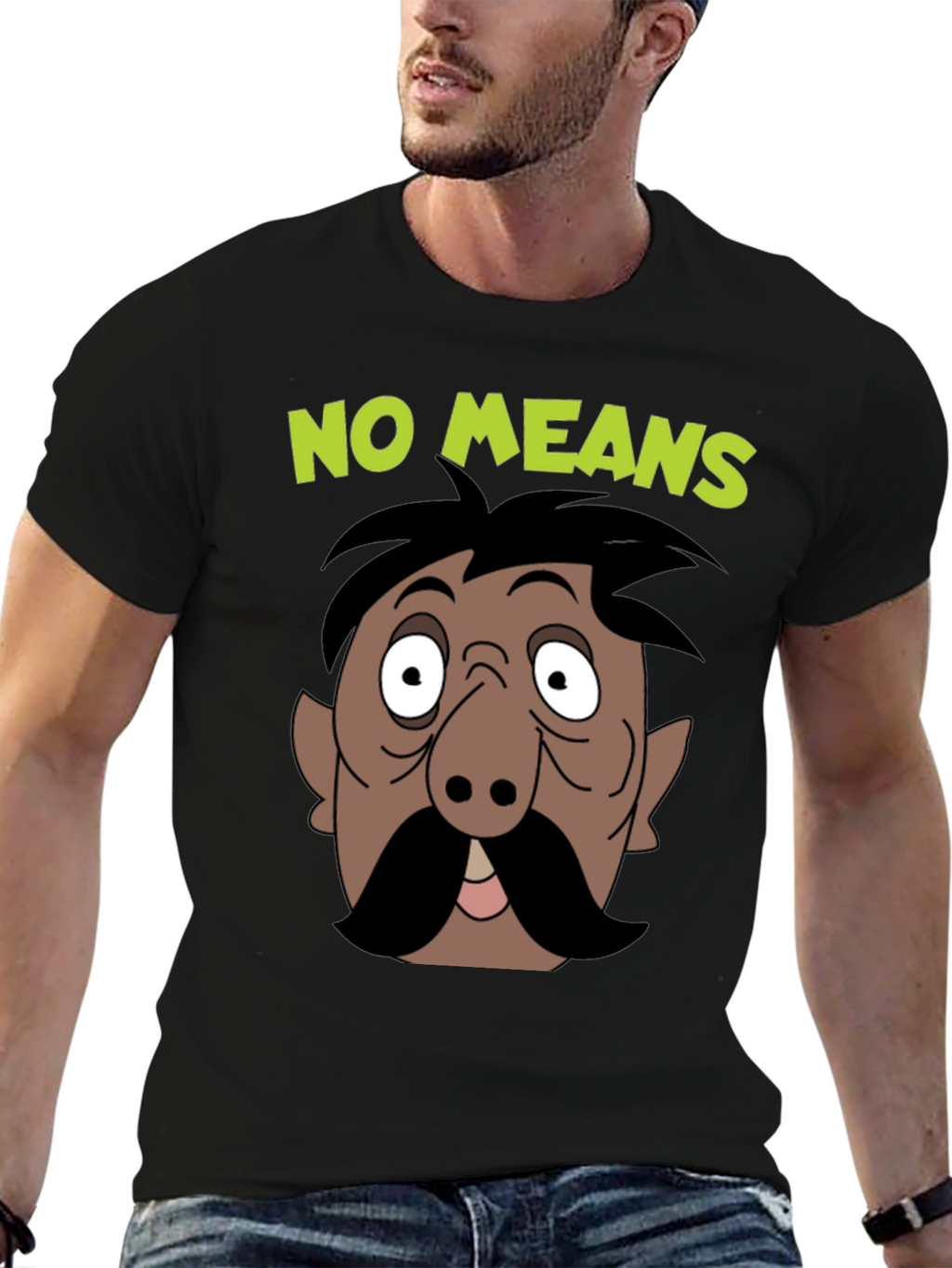 No Means No Moustache Cartoon T-Shirt