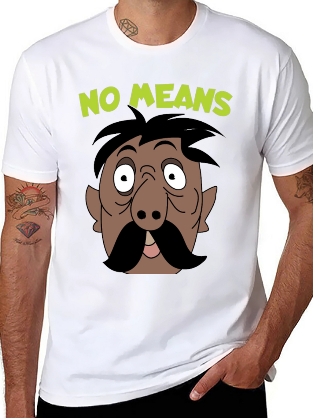No Means No Moustache Cartoon T-Shirt
