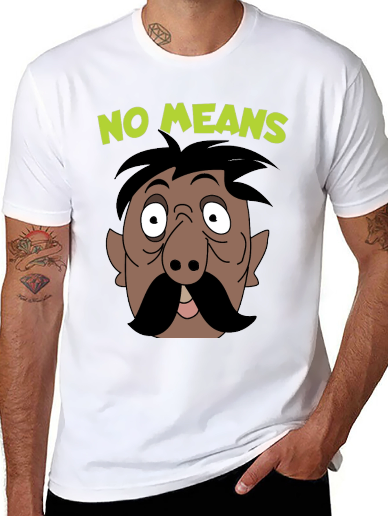 No Means No Moustache Cartoon T-Shirt