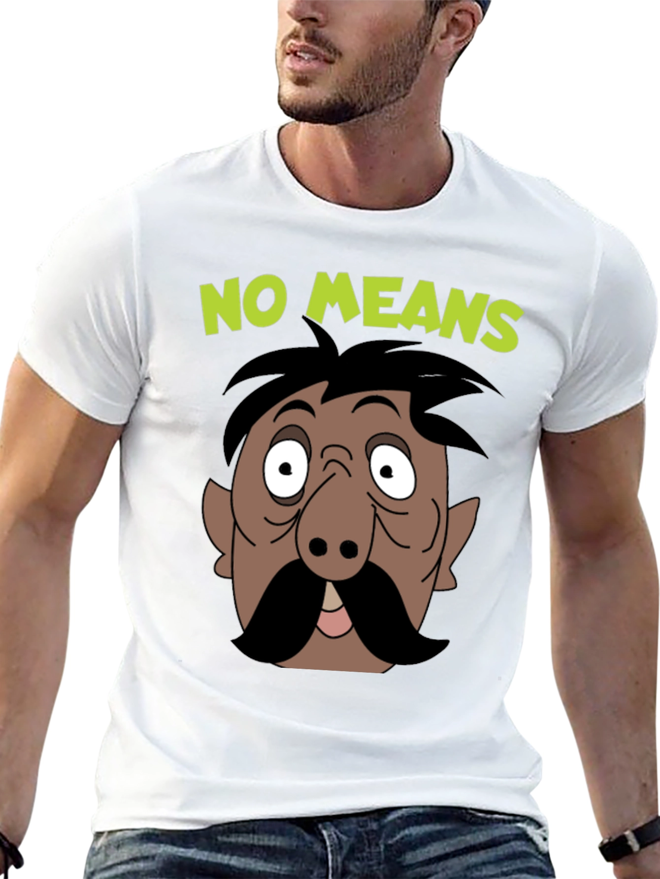 No Means No Moustache Cartoon T-Shirt