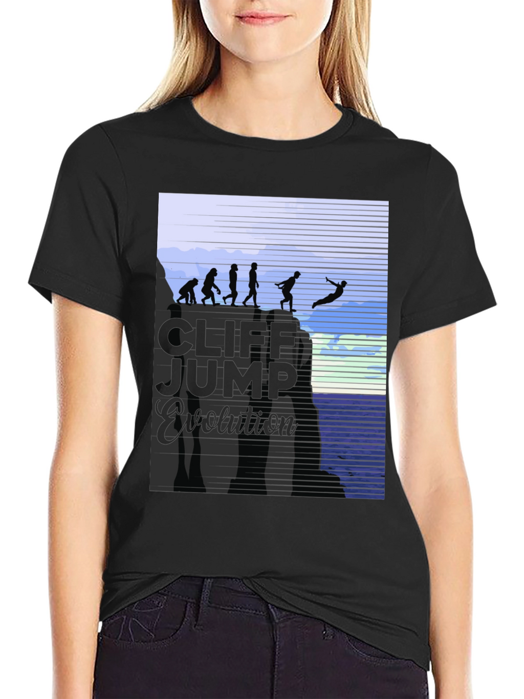 Cliff Jump Evolution T-Shirt Black Cotton