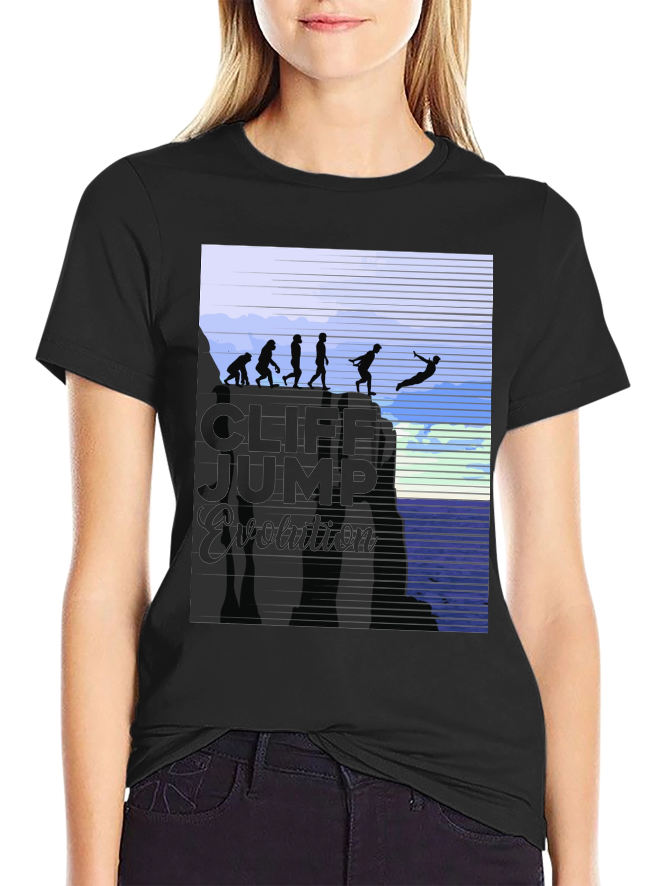 Cliff Jump Evolution T-Shirt Black Cotton