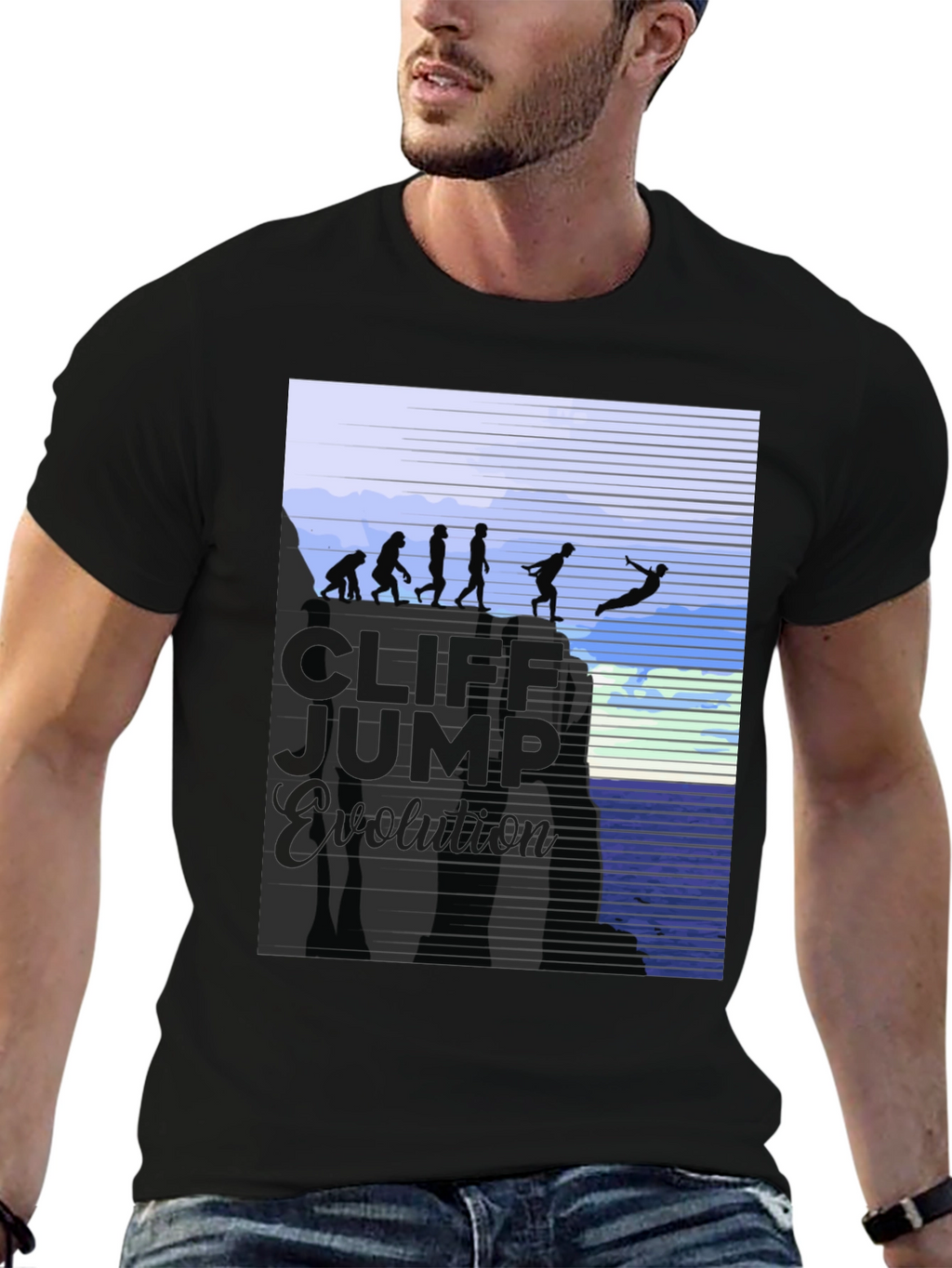 Cliff Jump Evolution T-Shirt Black Cotton