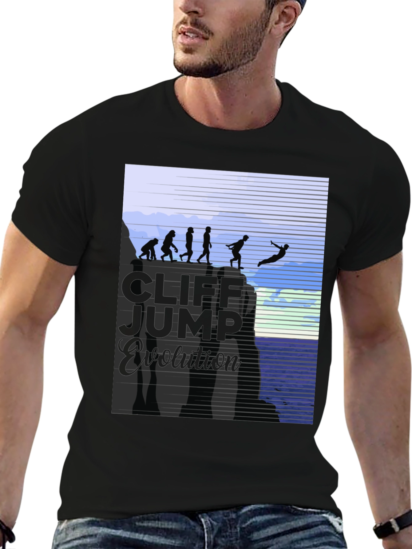 Cliff Jump Evolution T-Shirt Black Cotton