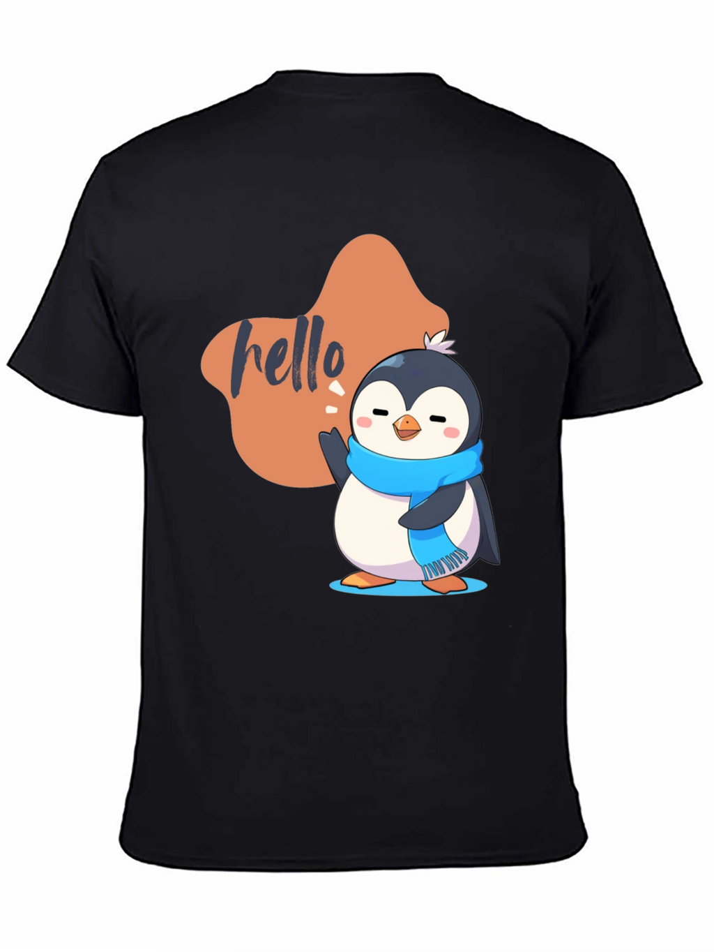 Cute Penguin Hello Graphic Black T-Shirt