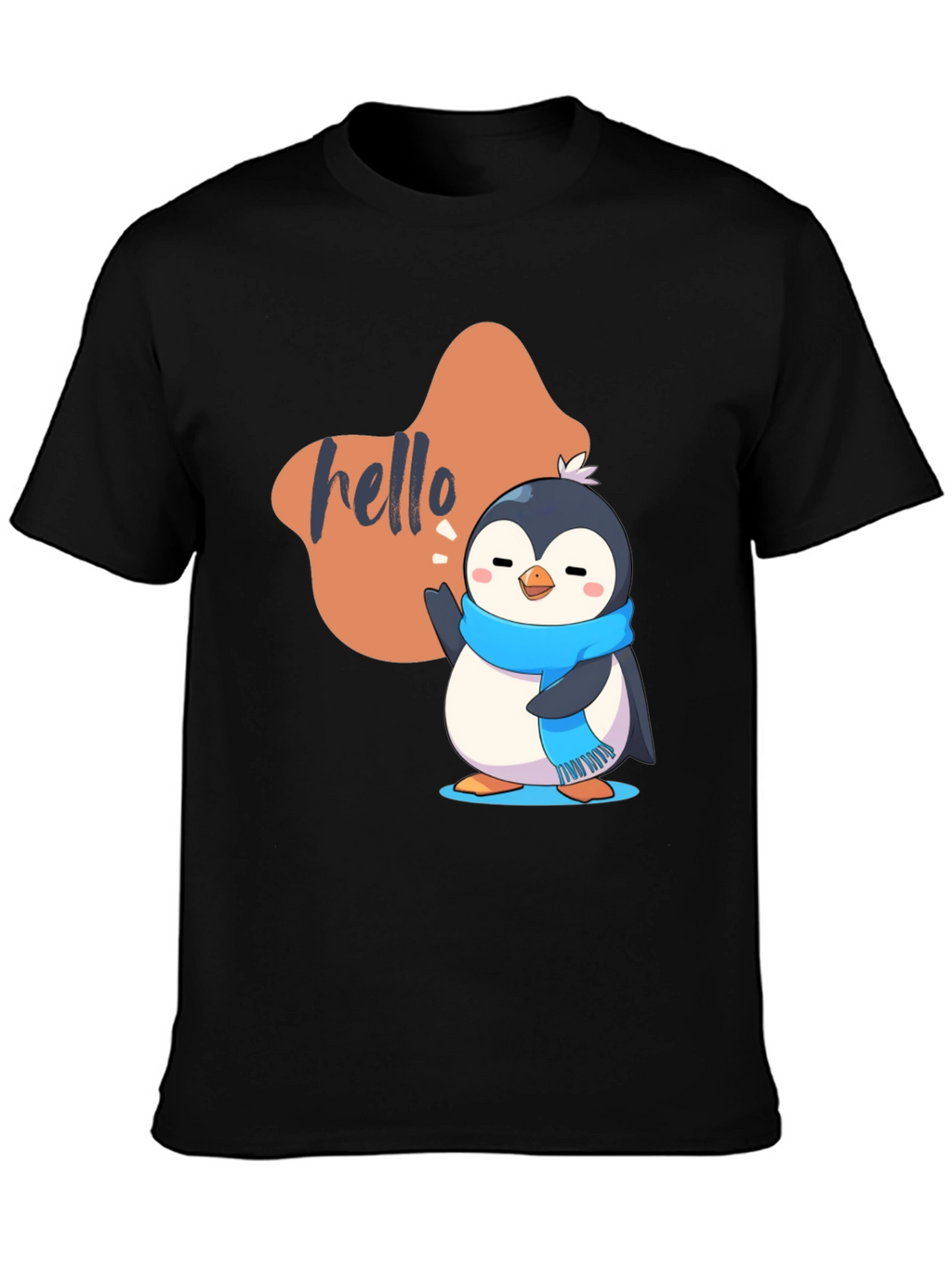 Cute Penguin Hello Graphic Black T-Shirt