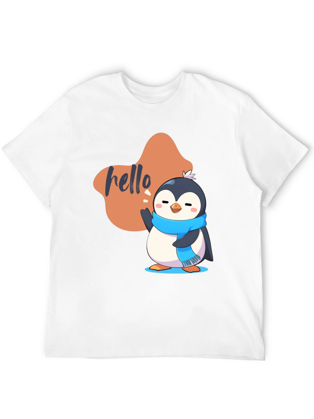 Cute Penguin Hello Graphic Black T-Shirt