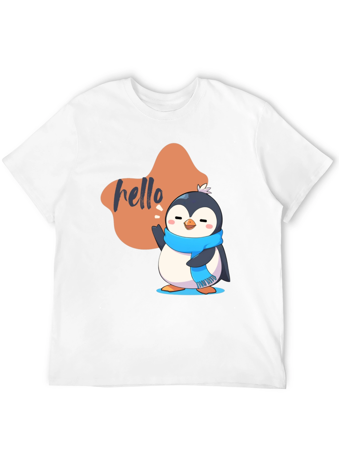 Cute Penguin Hello Graphic Black T-Shirt