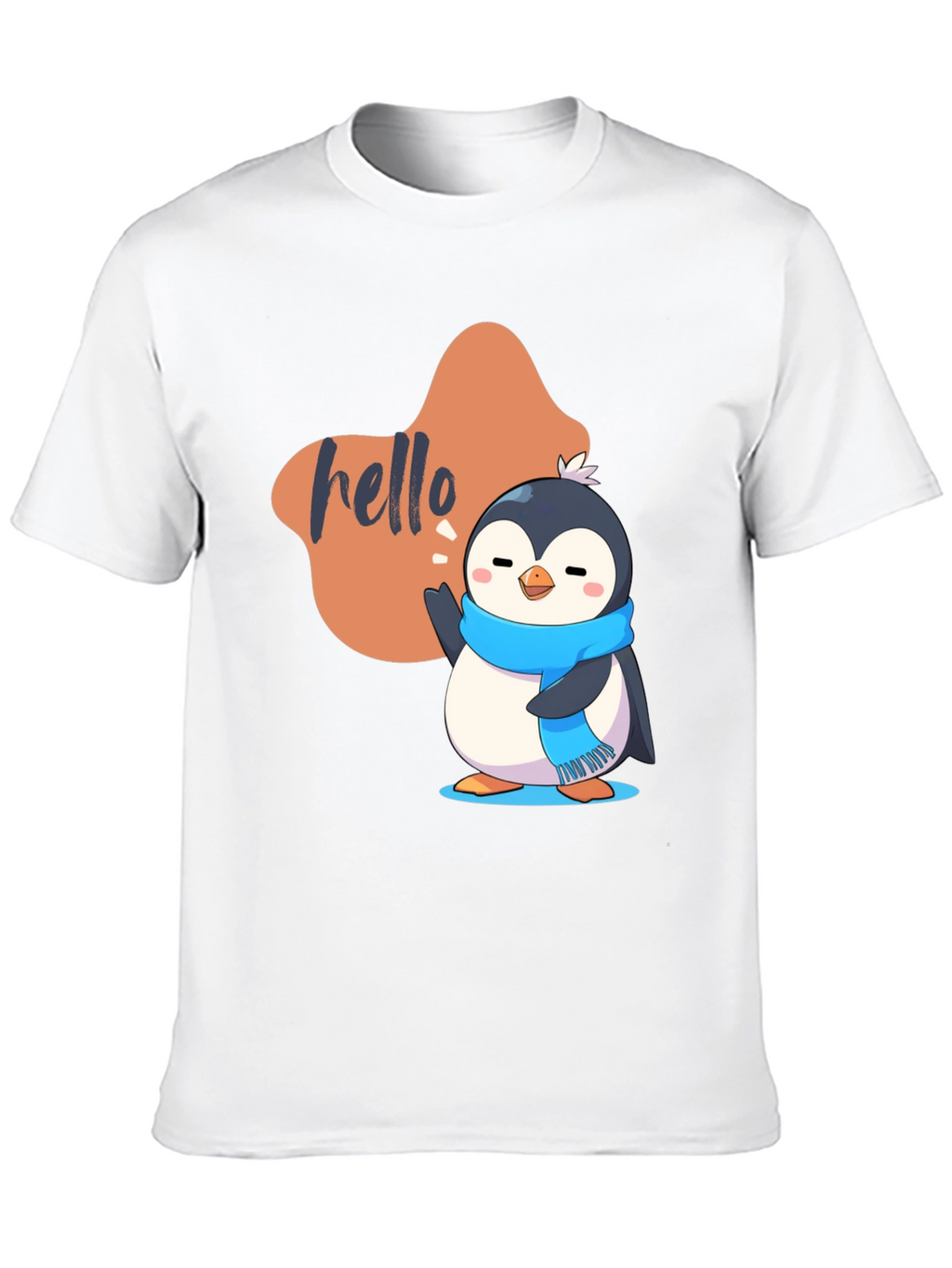 Cute Penguin Hello Graphic Black T-Shirt