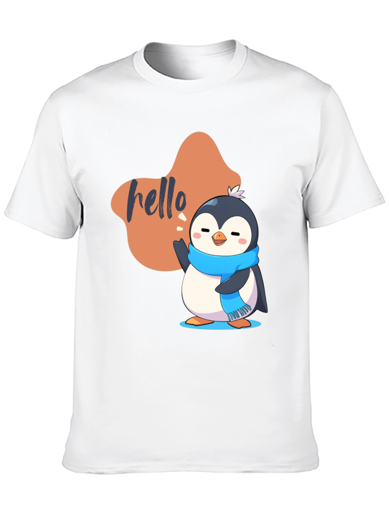 Cute Penguin Hello Graphic Black T-Shirt