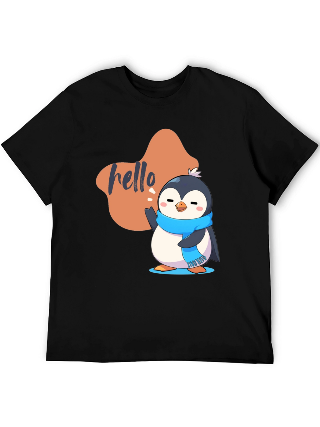 Cute Penguin Hello Graphic Black T-Shirt
