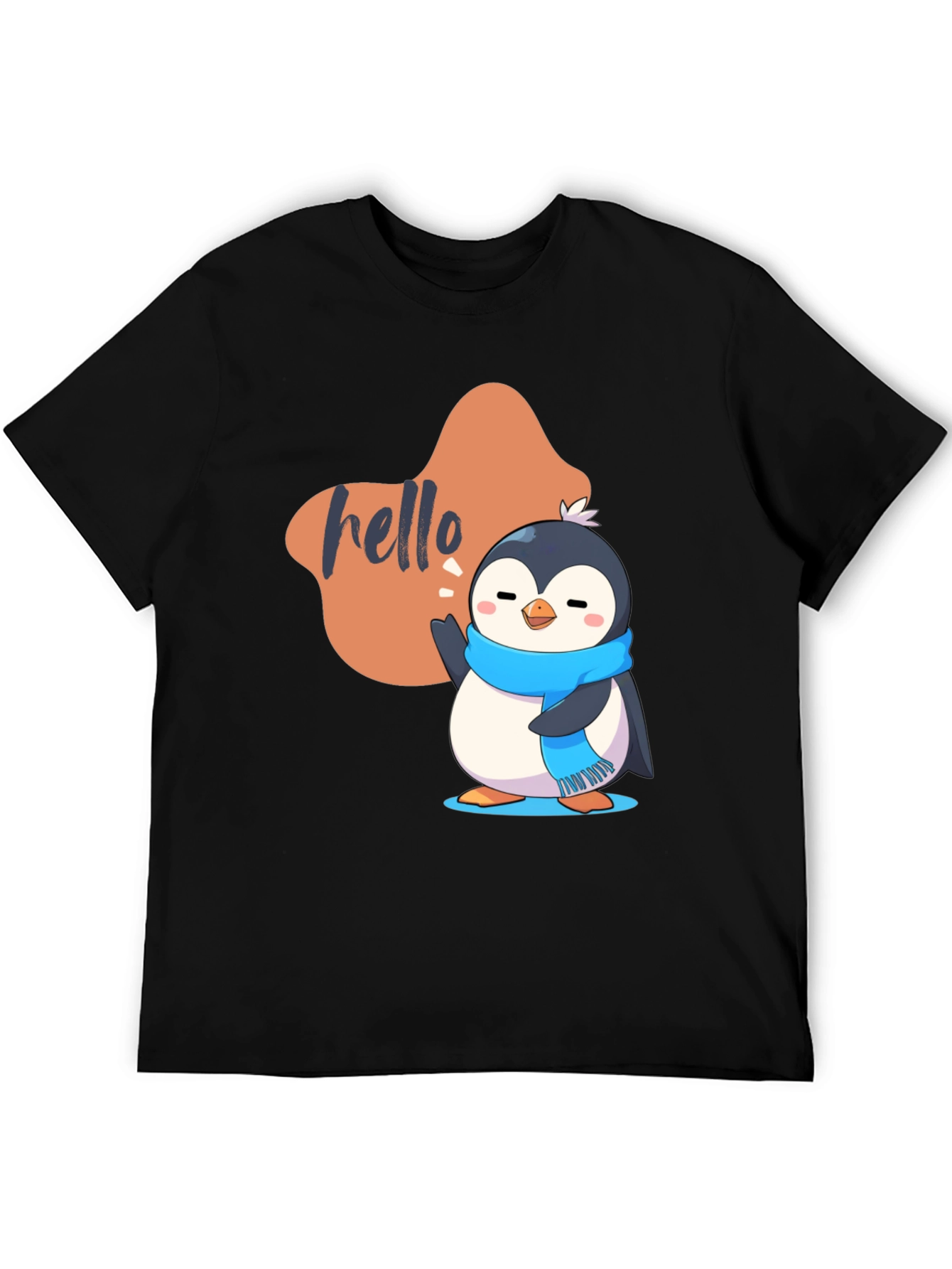 Cute Penguin Hello Graphic Black T-Shirt