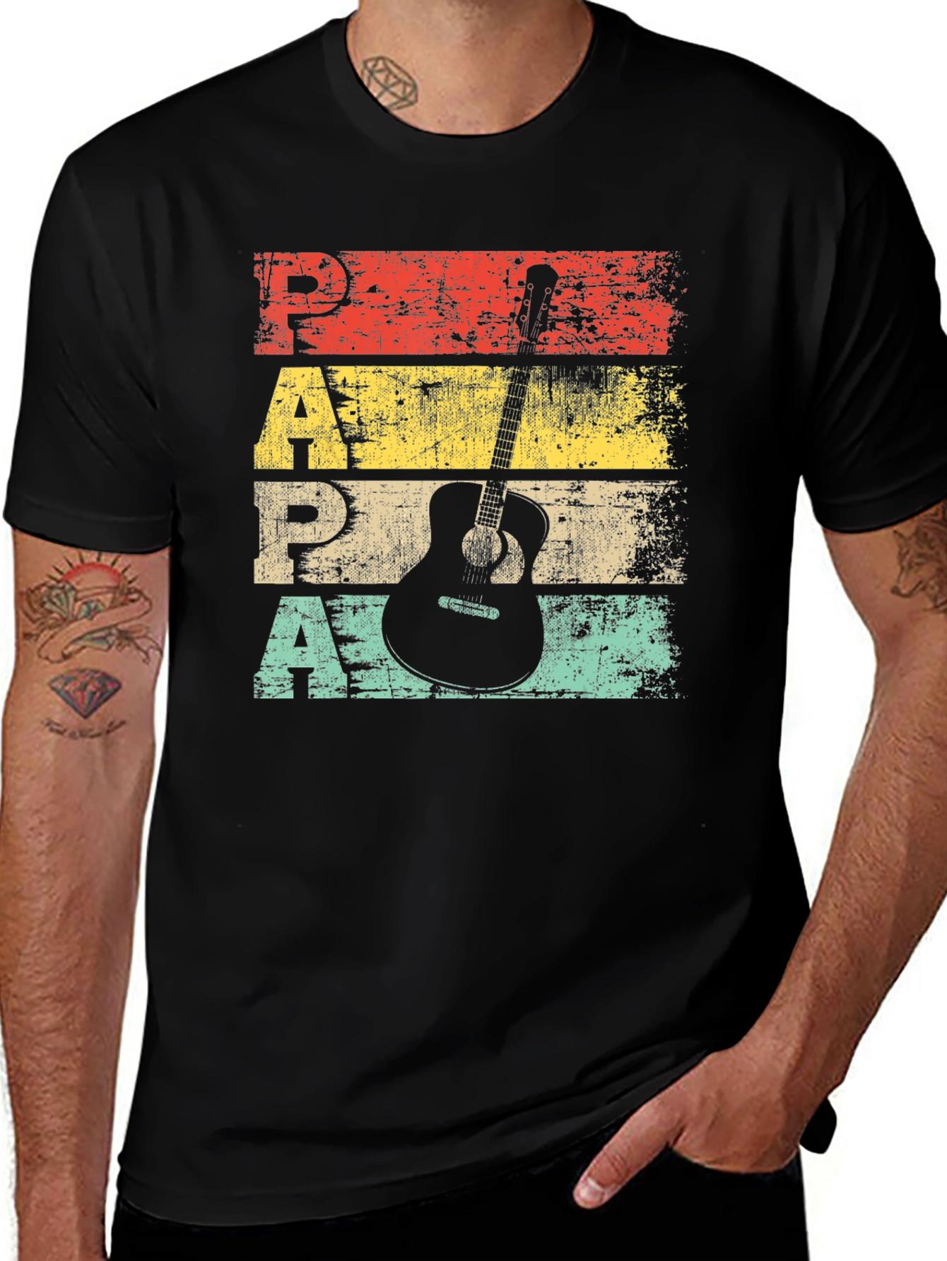 Retro Papa Guitar T-Shirt - Musician Fathers Day Tee