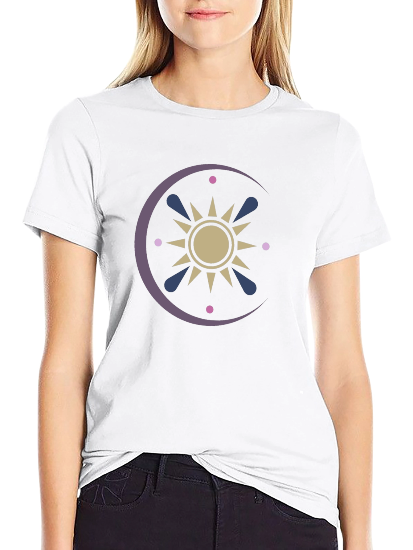Celestial Sun and Moon Graphic Tee - Black