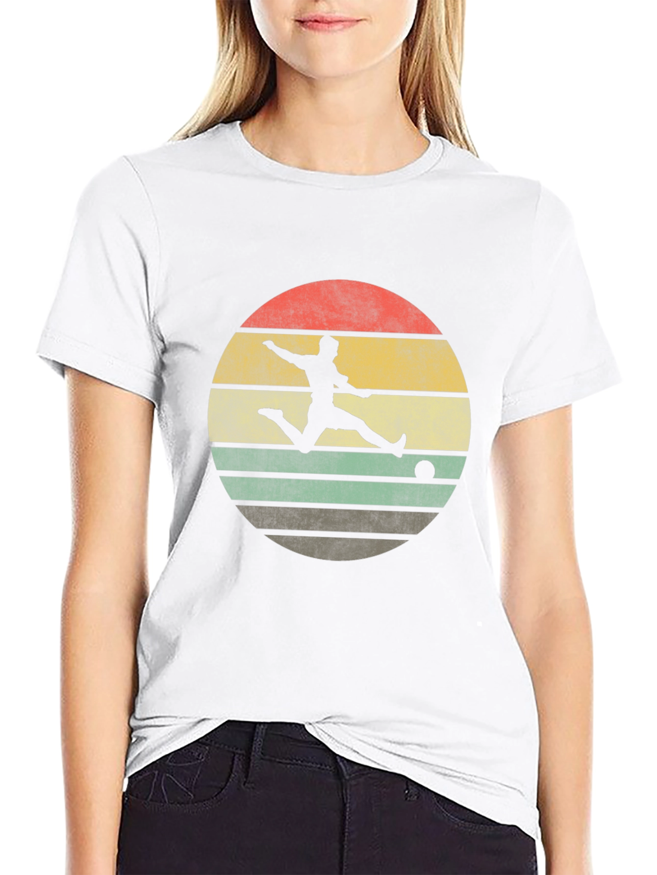 Retro Sunset Soccer Player Graphic T-Shirt