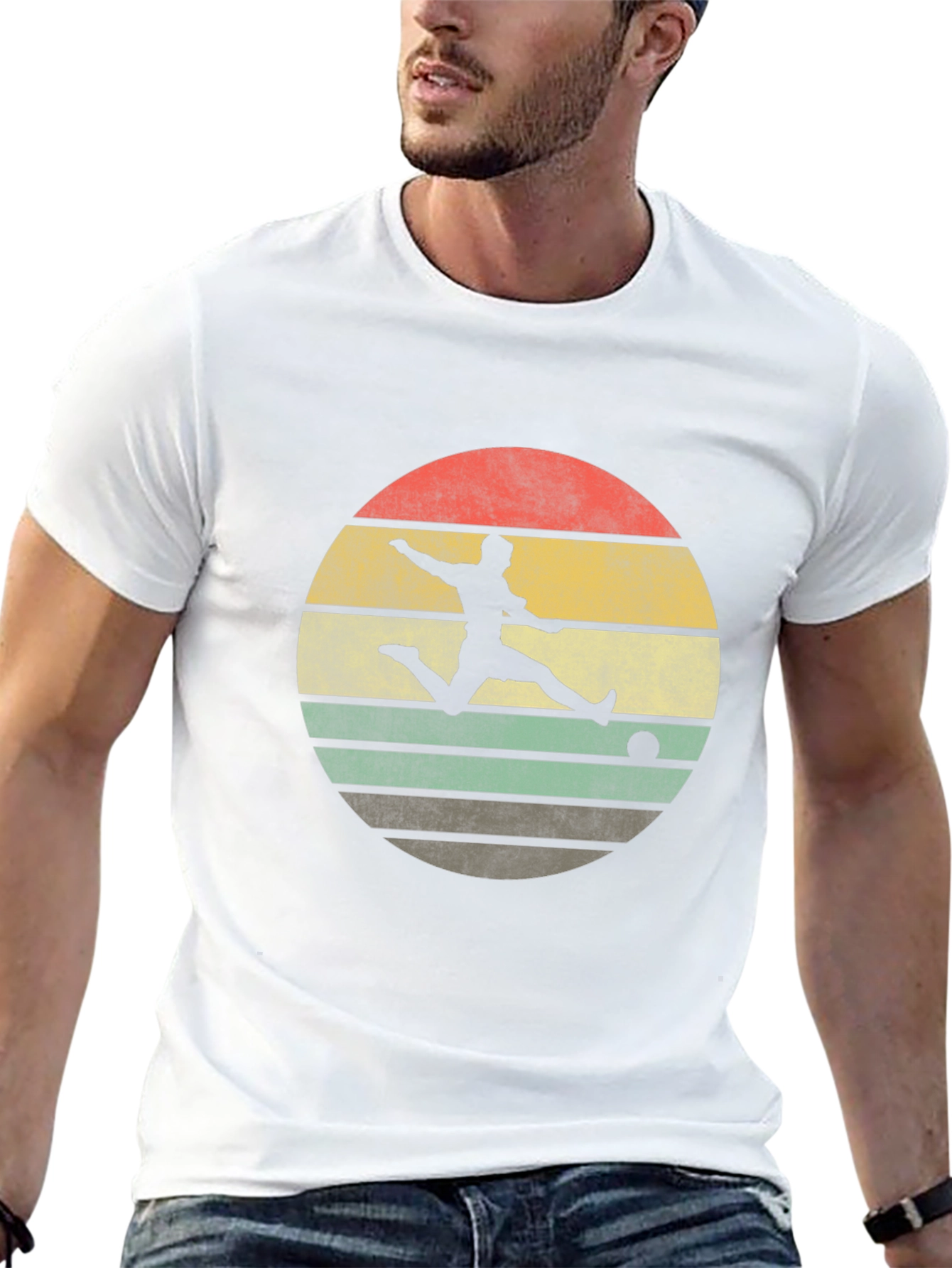 Retro Sunset Soccer Player Graphic T-Shirt
