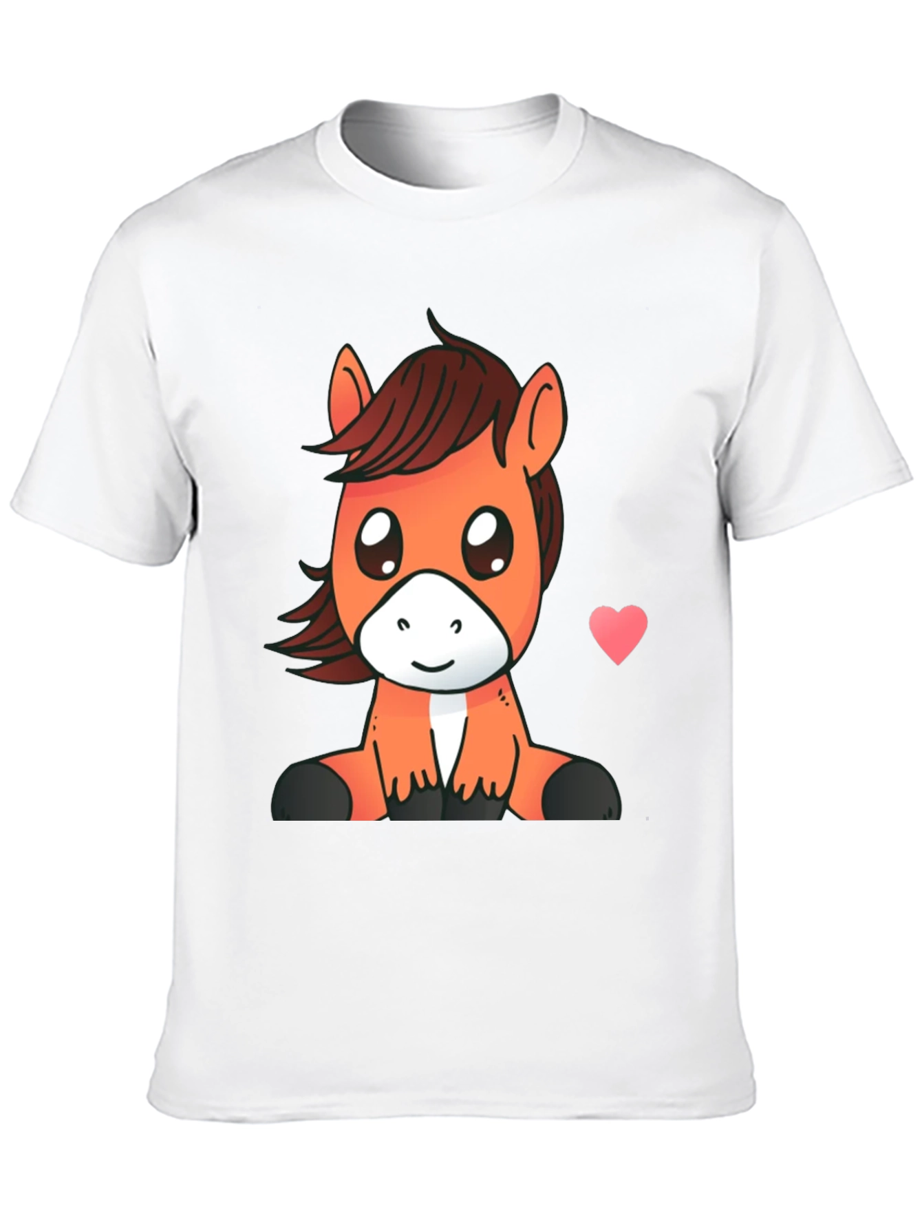 Cute Cartoon Horse Graphic Tee - Black