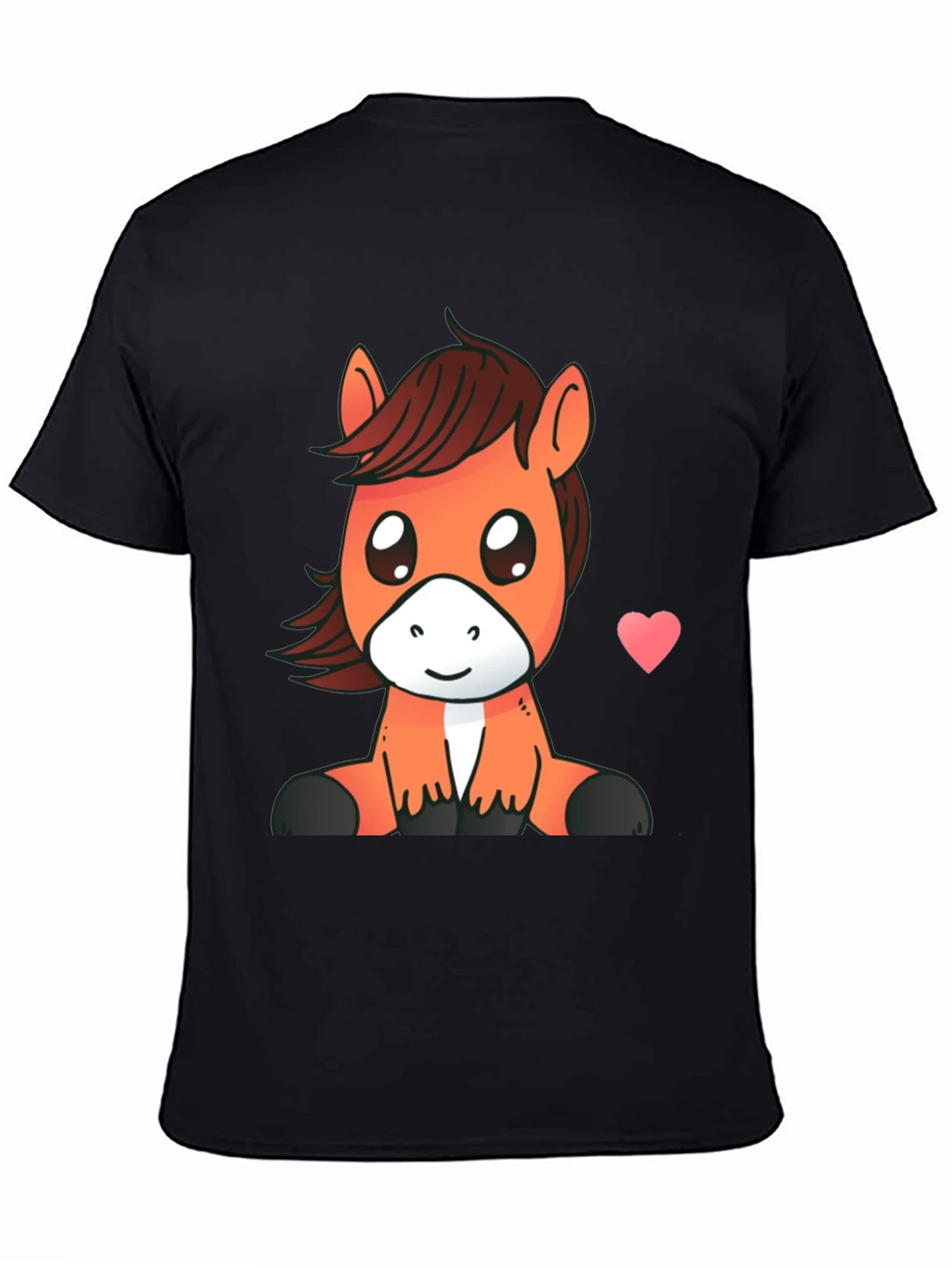 Cute Cartoon Horse Graphic Tee - Black