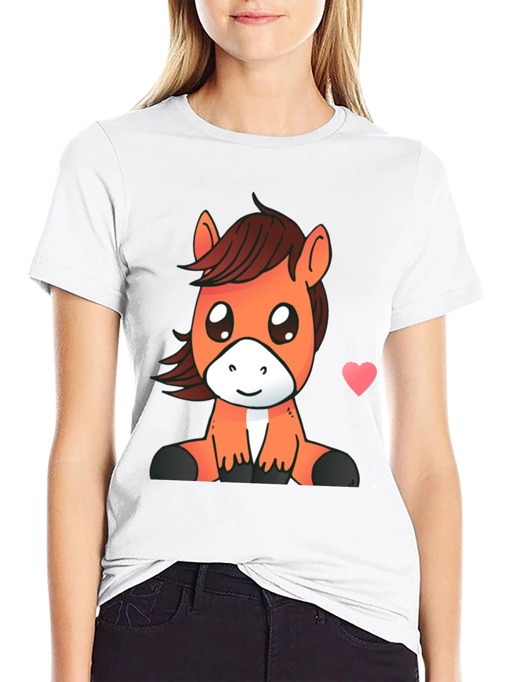 Cute Cartoon Horse Graphic Tee - Black