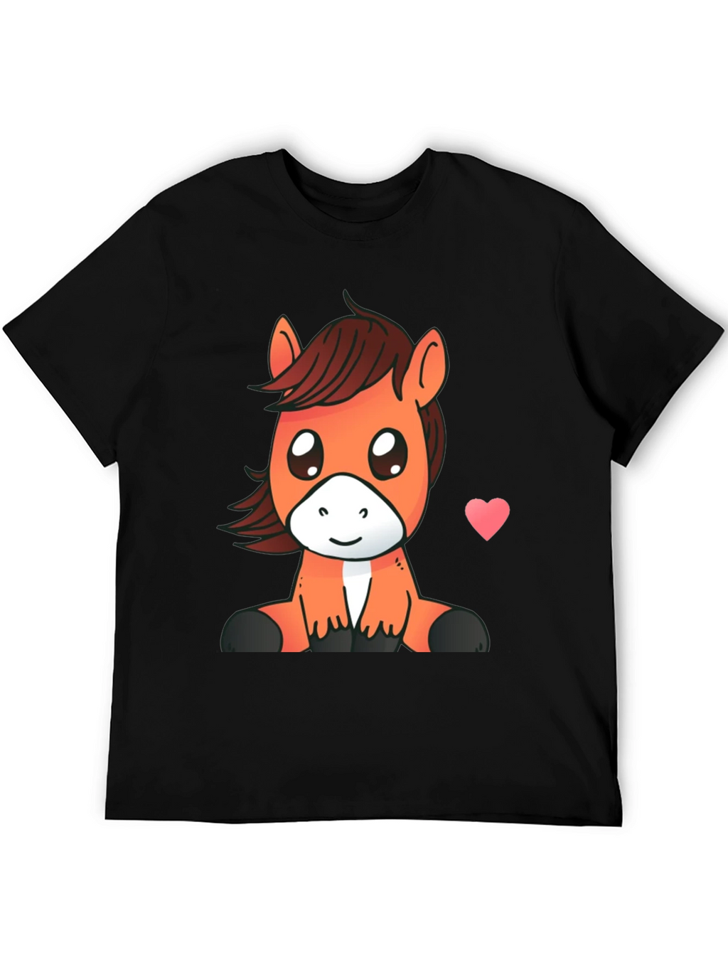 Cute Cartoon Horse Graphic Tee - Black