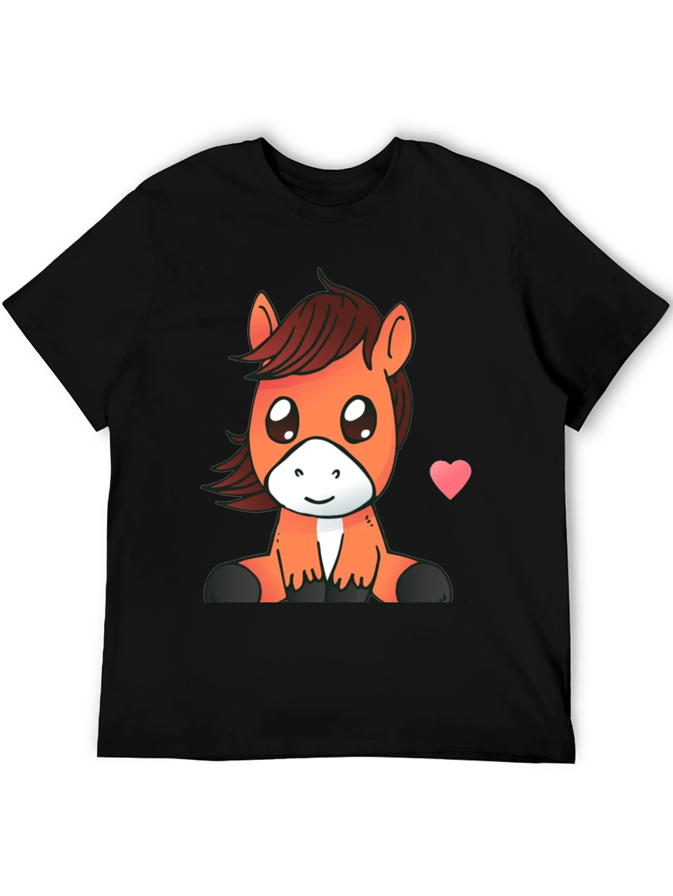 Cute Cartoon Horse Graphic Tee - Black