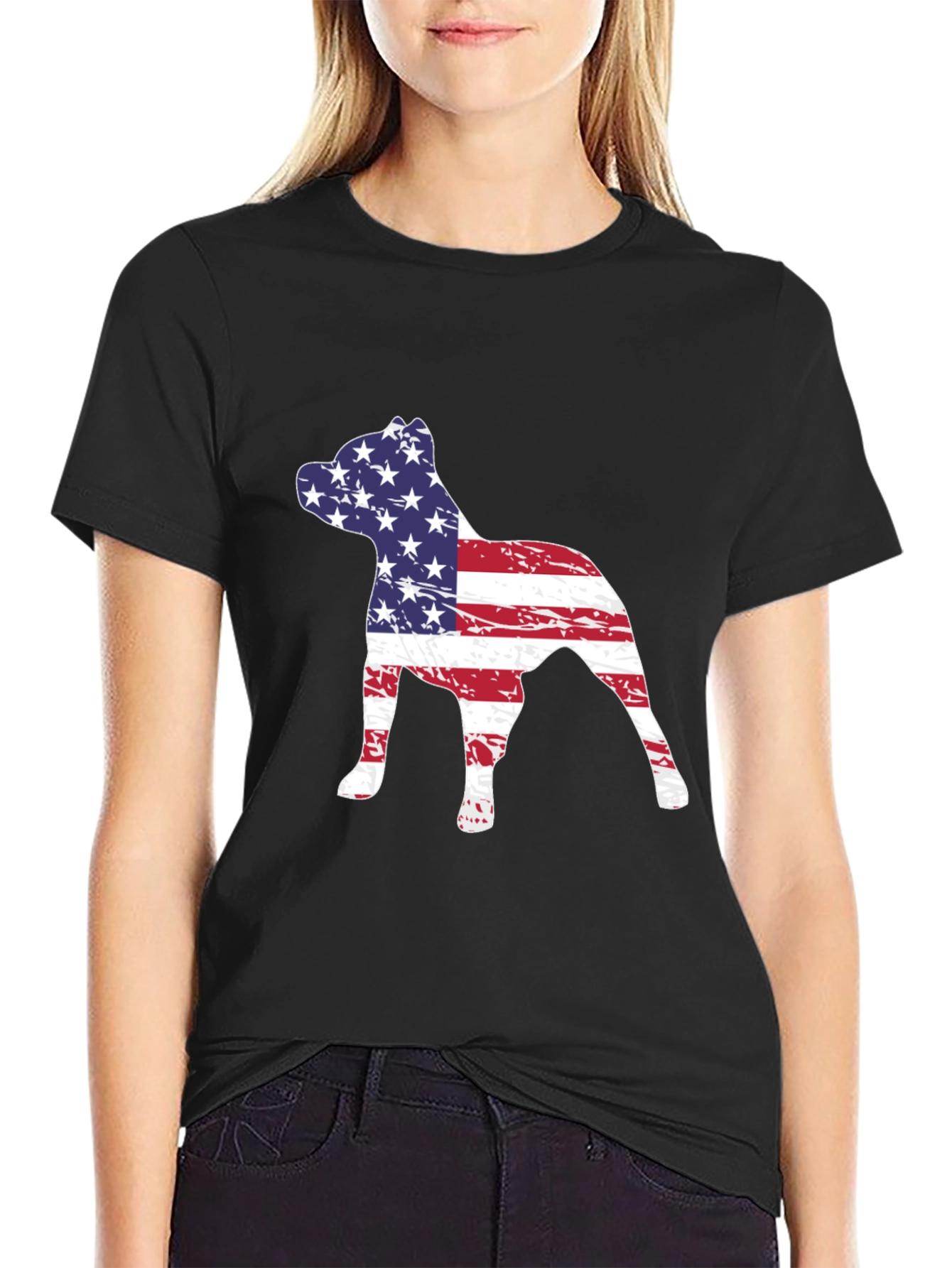 American Flag Dog Silhouette T-Shirt
