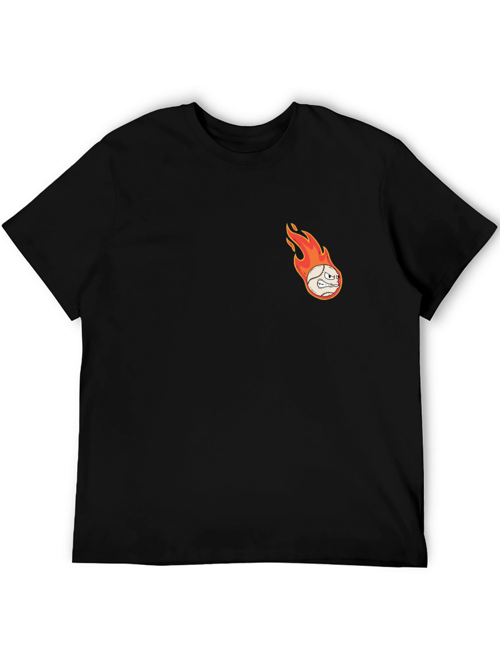 Flaming Baseball Graphic T-Shirt - Black