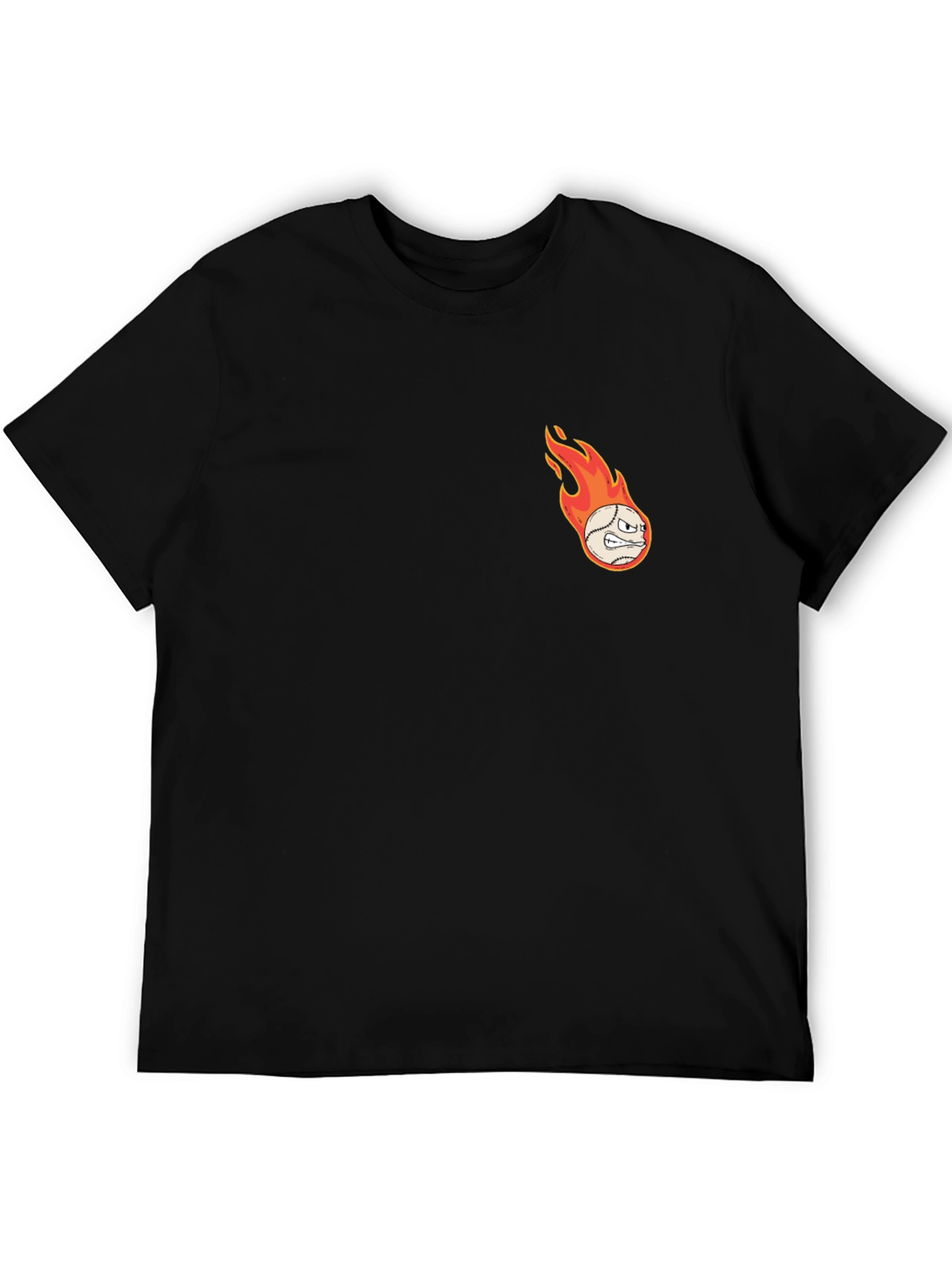 Flaming Baseball Graphic T-Shirt - Black