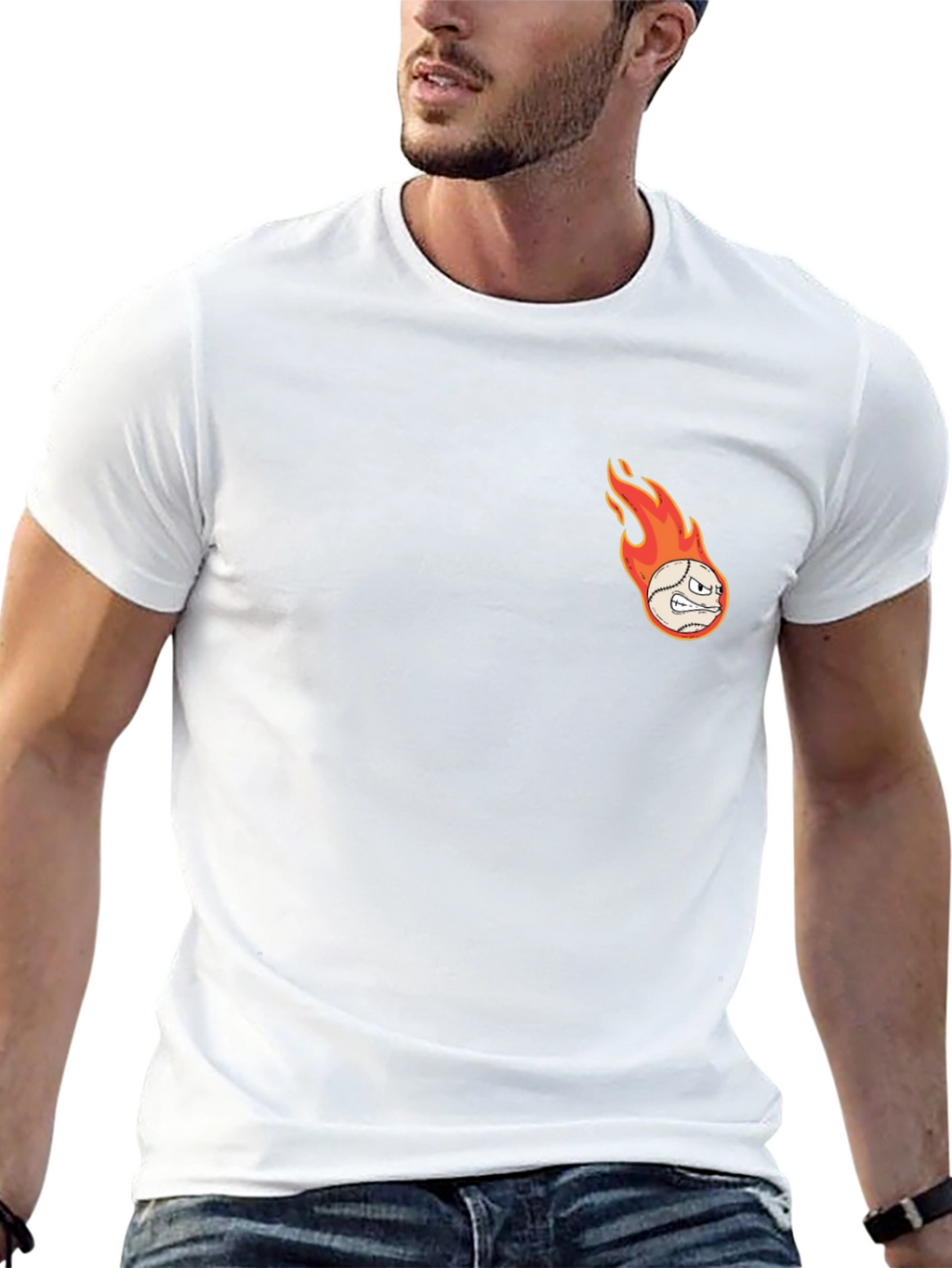 Flaming Baseball Graphic T-Shirt - Black