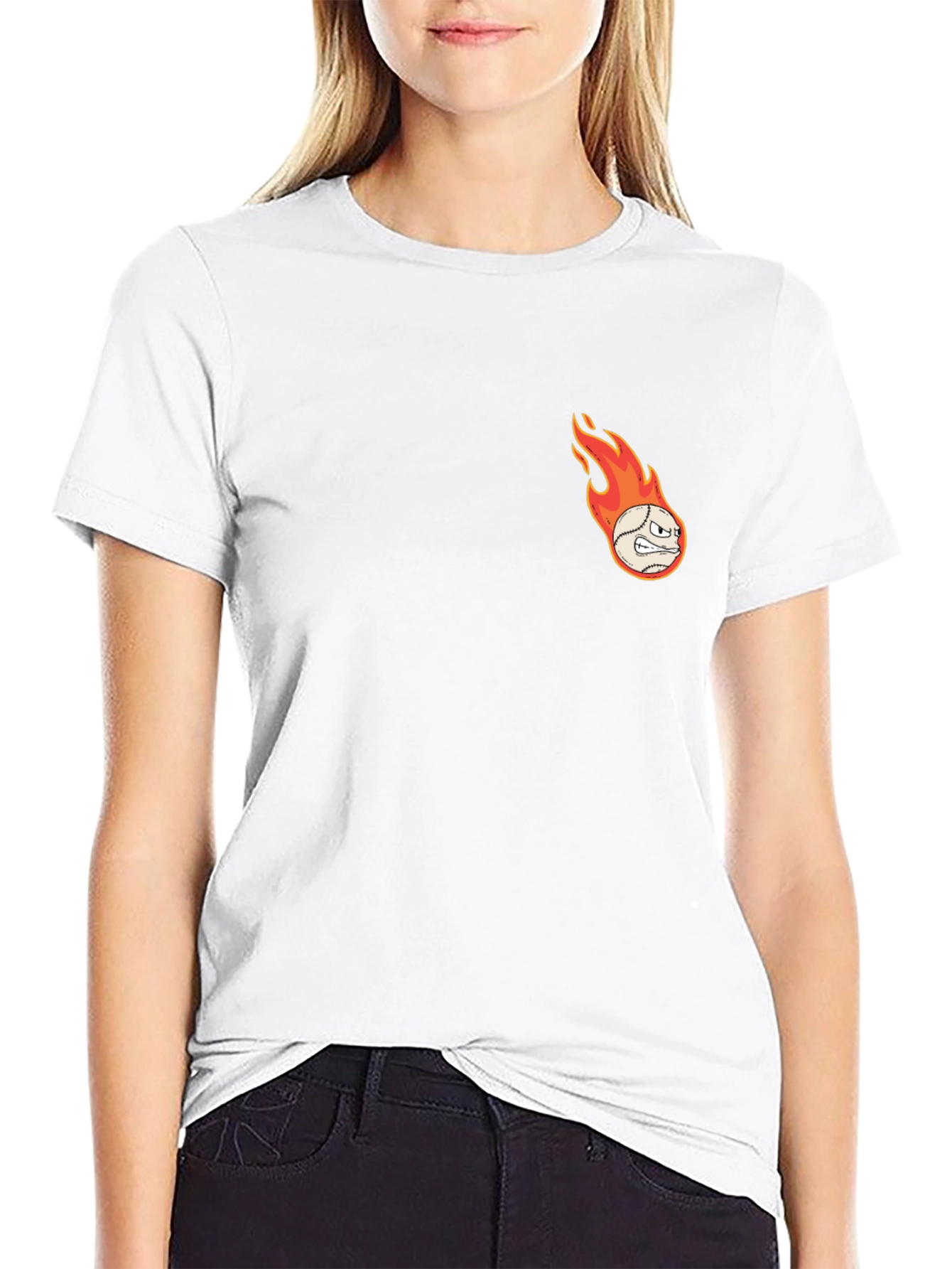 Flaming Baseball Graphic T-Shirt - Black