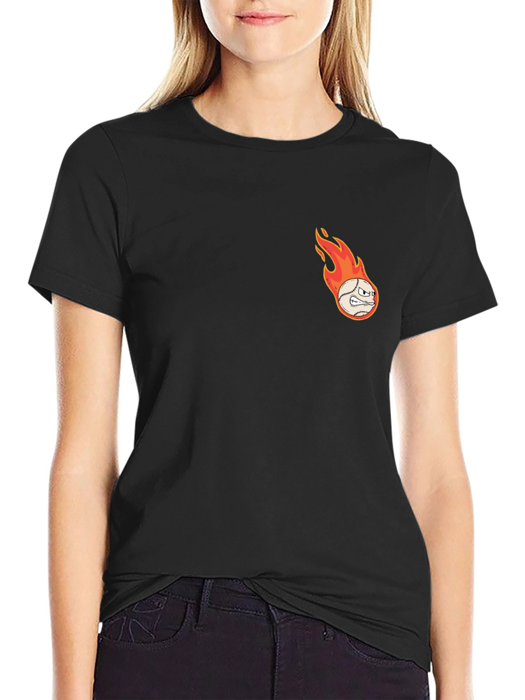 Flaming Baseball Graphic T-Shirt - Black