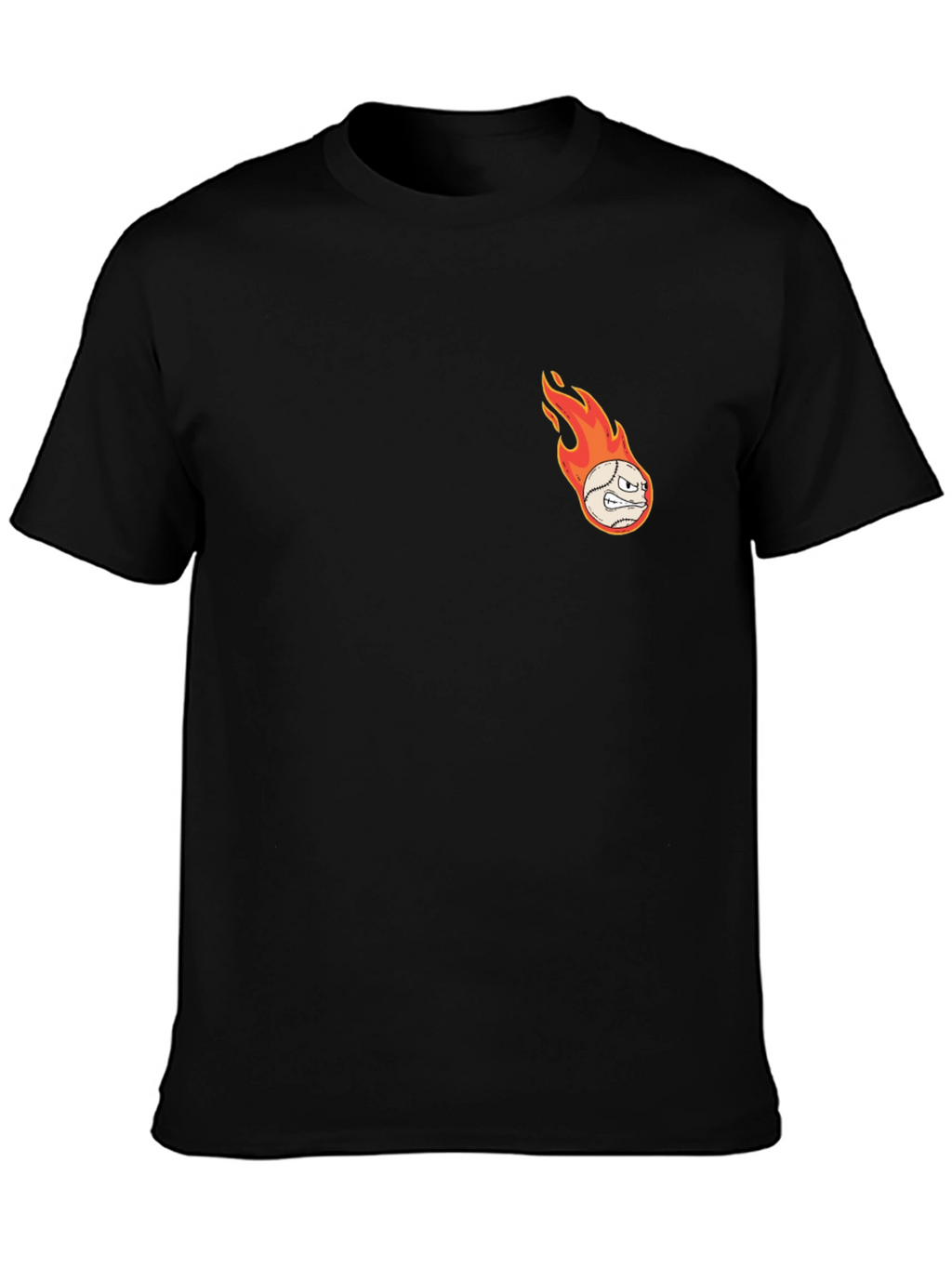 Flaming Baseball Graphic T-Shirt - Black