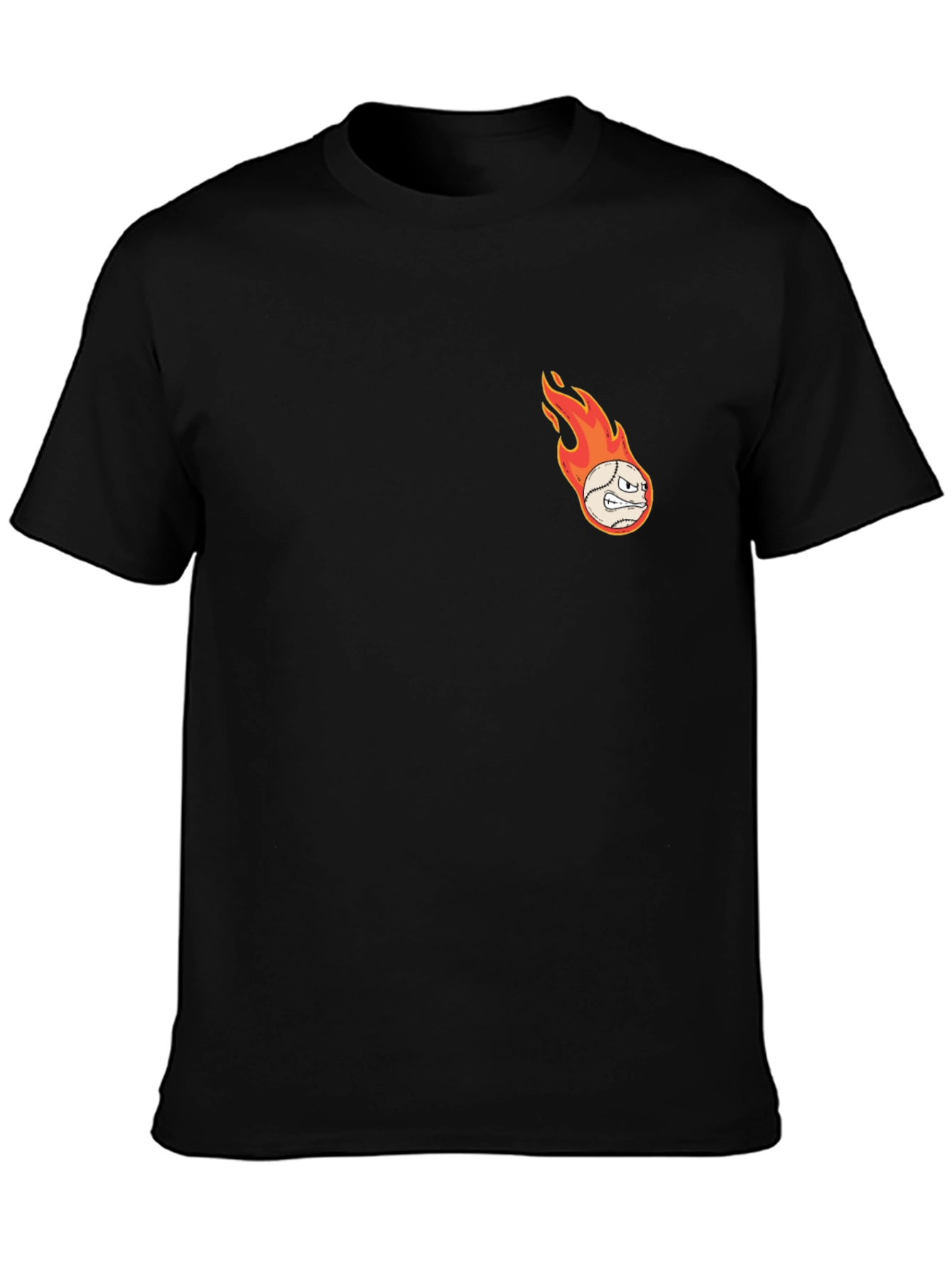Flaming Baseball Graphic T-Shirt - Black