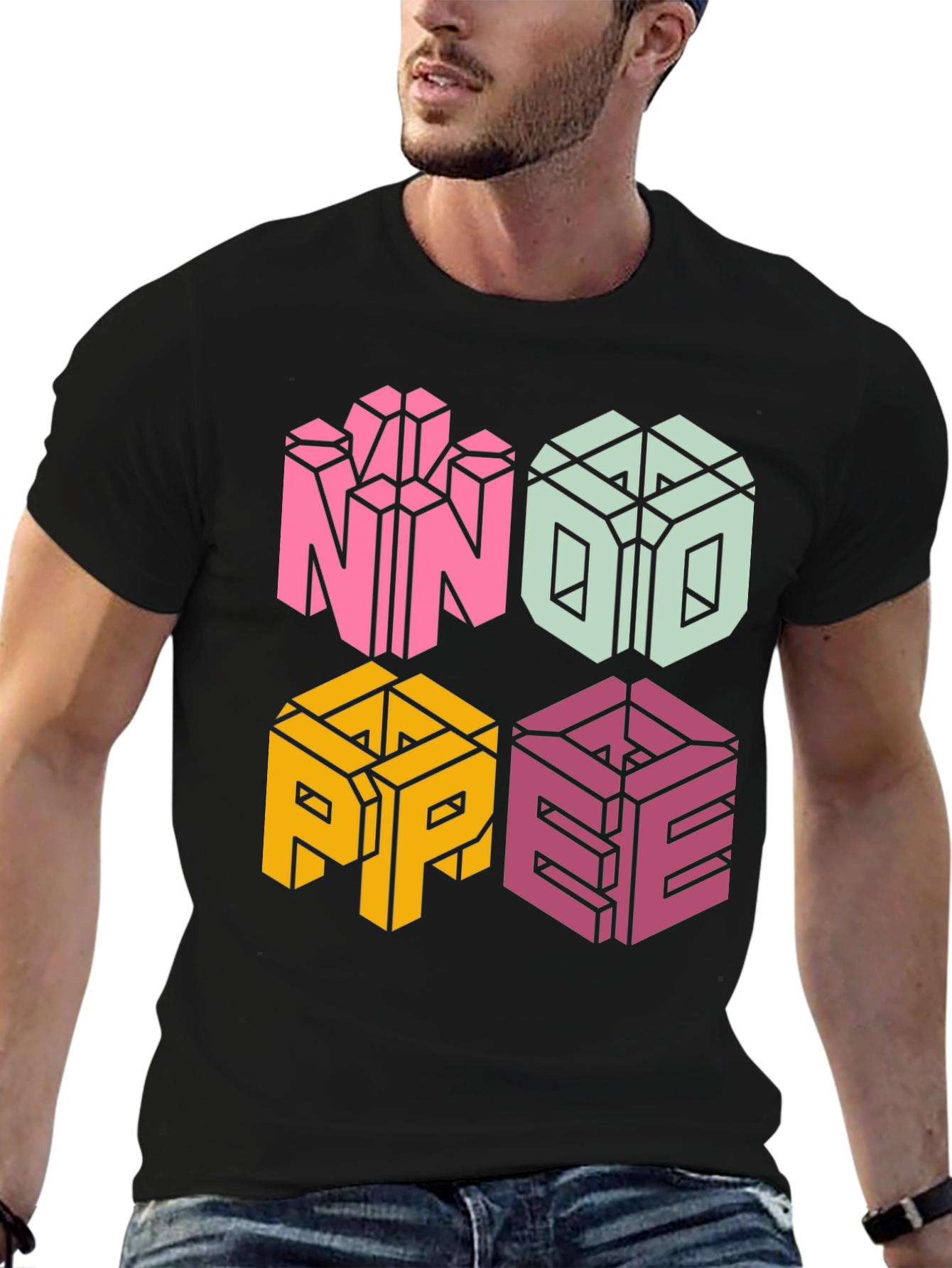 Novelty NOPE T-Shirt - Geometric Block Letter Design