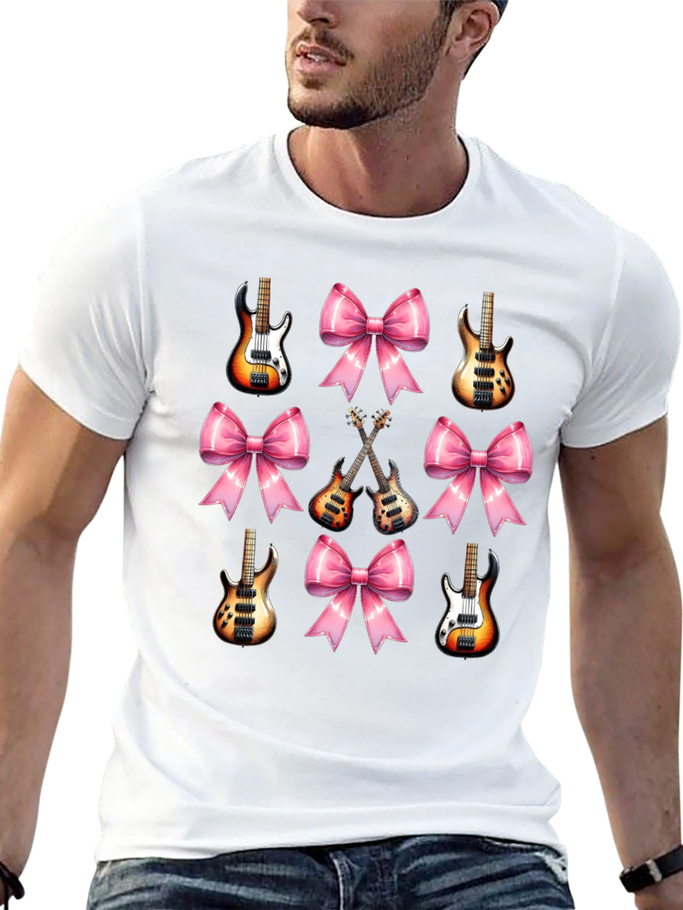 Guitar & Bows T-Shirt - Stylish Music Lover Tee