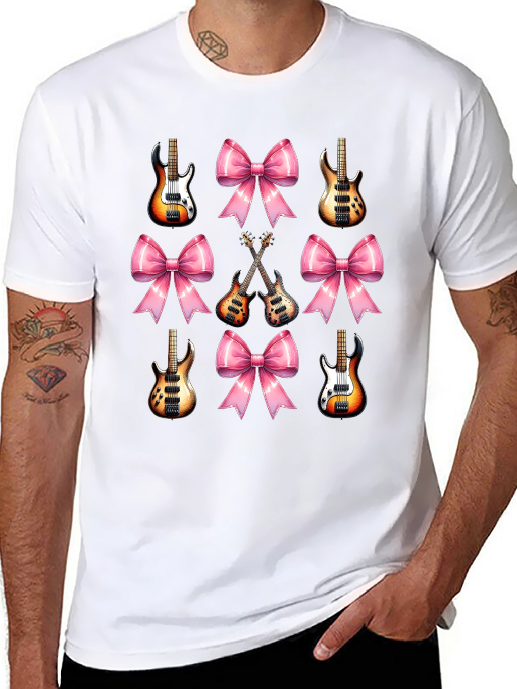 Guitar & Bows T-Shirt - Stylish Music Lover Tee