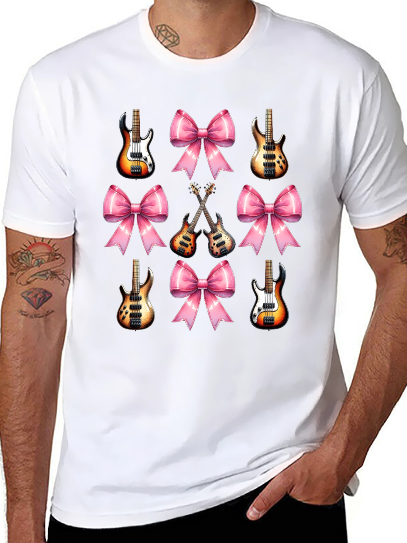 Guitar & Bows T-Shirt - Stylish Music Lover Tee