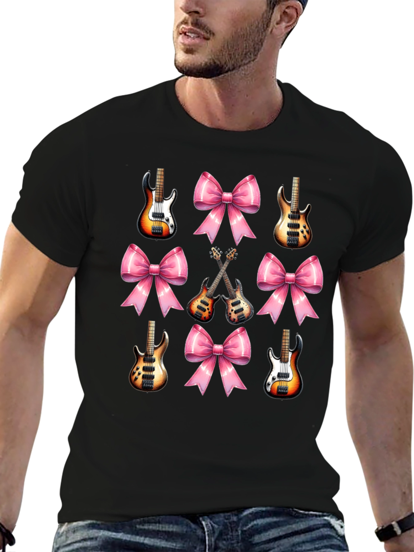 Guitar & Bows T-Shirt - Stylish Music Lover Tee