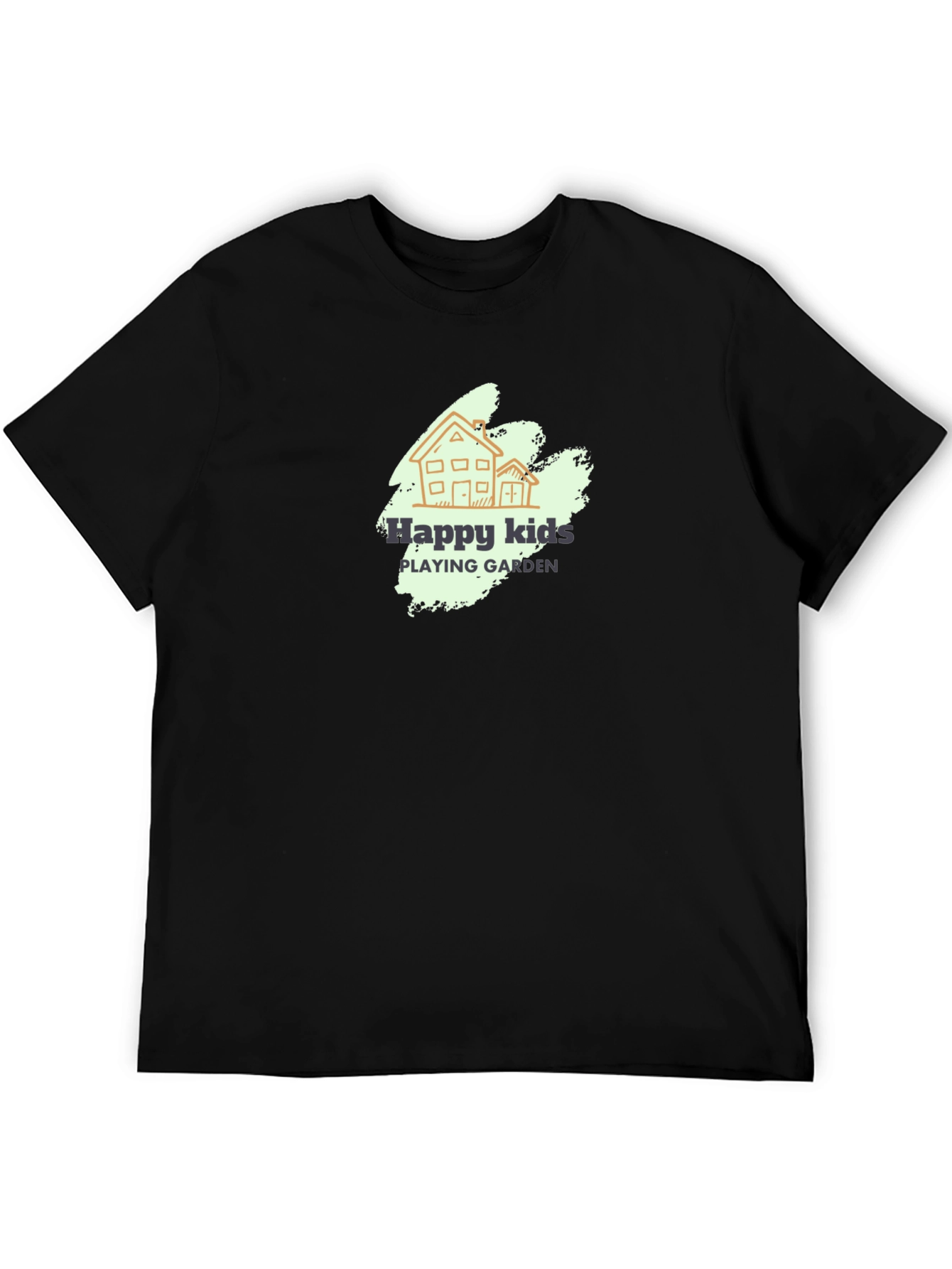 Happy Kids Playing Garden Black T-Shirt