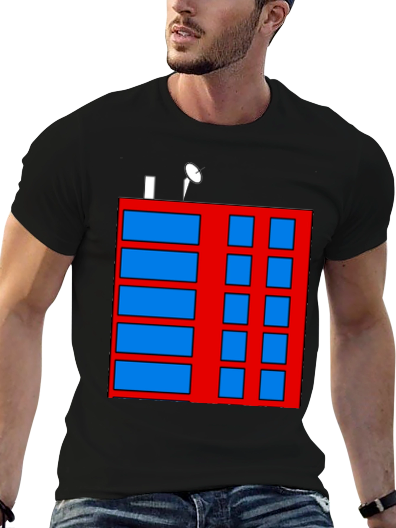 Abstract Building Graphic Tee - Black Casual Shirt