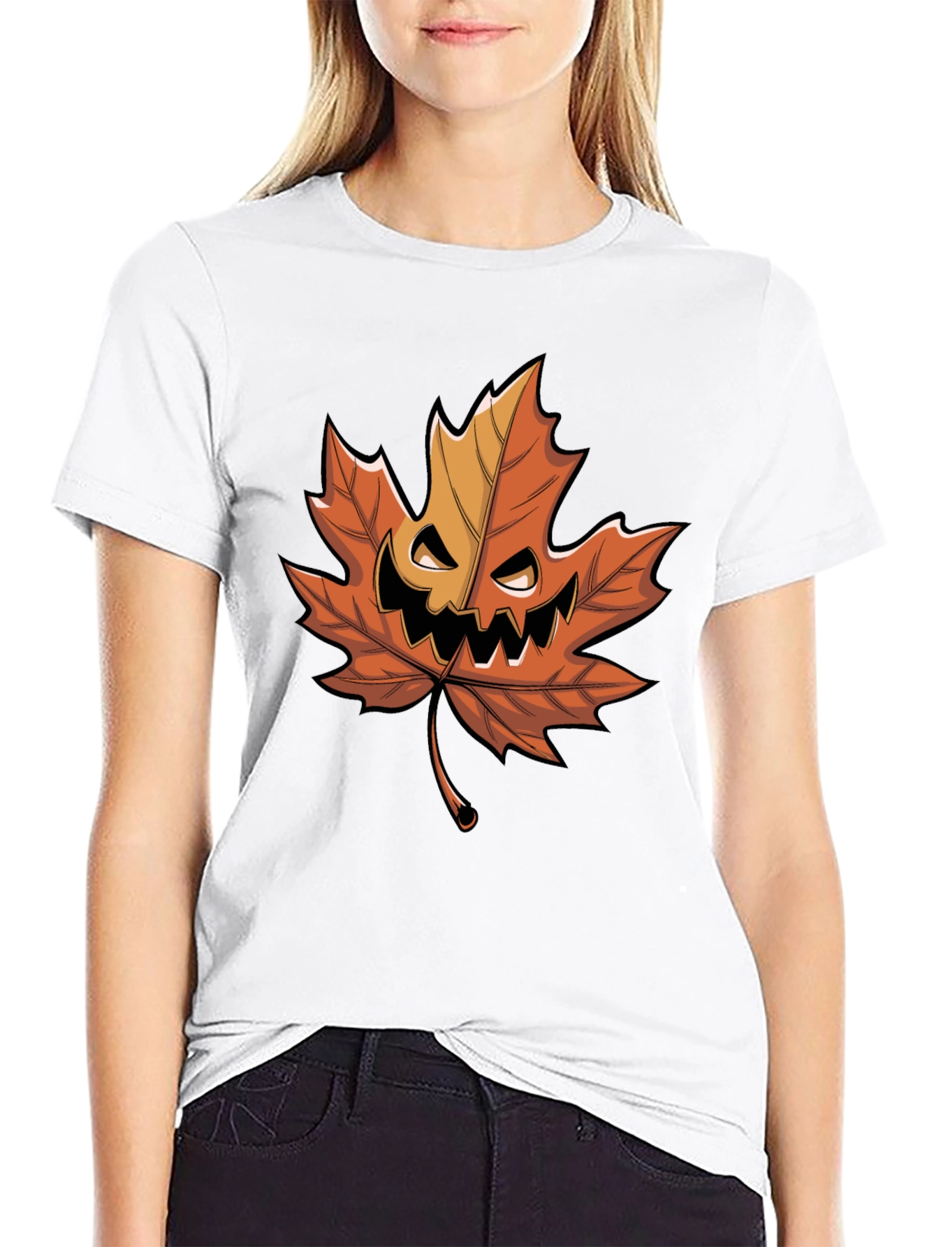 Halloween Pumpkin Maple Leaf Graphic Tee