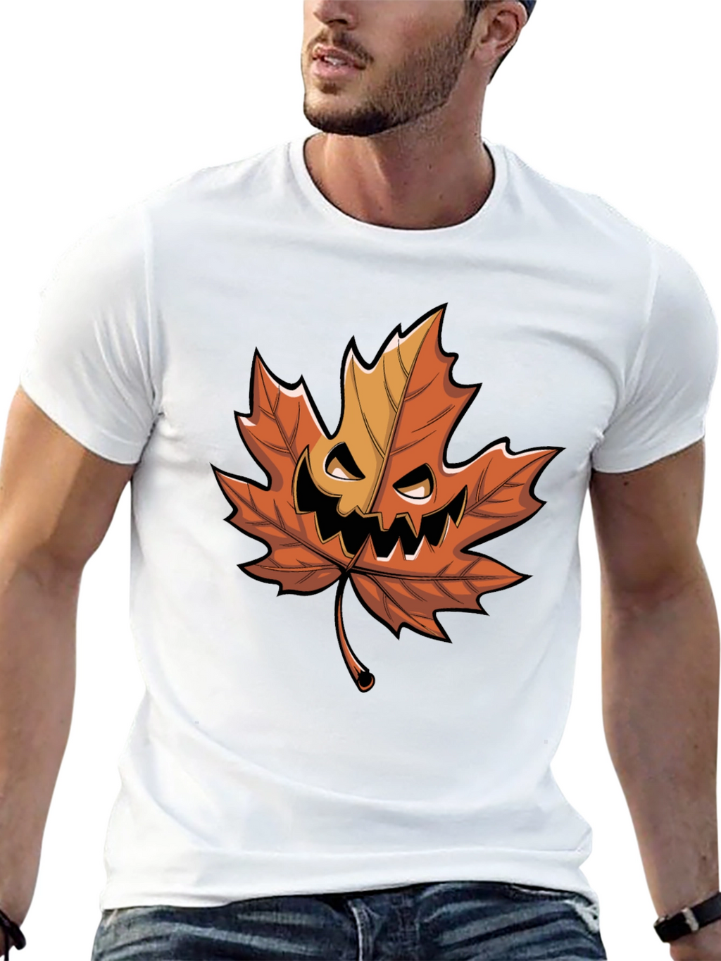 Halloween Pumpkin Maple Leaf Graphic Tee