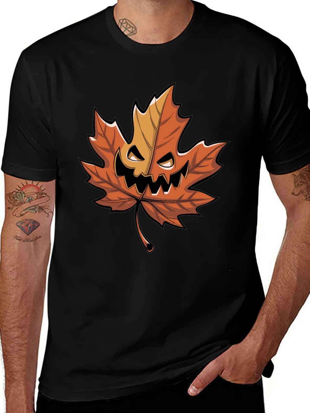 Halloween Pumpkin Maple Leaf Graphic Tee