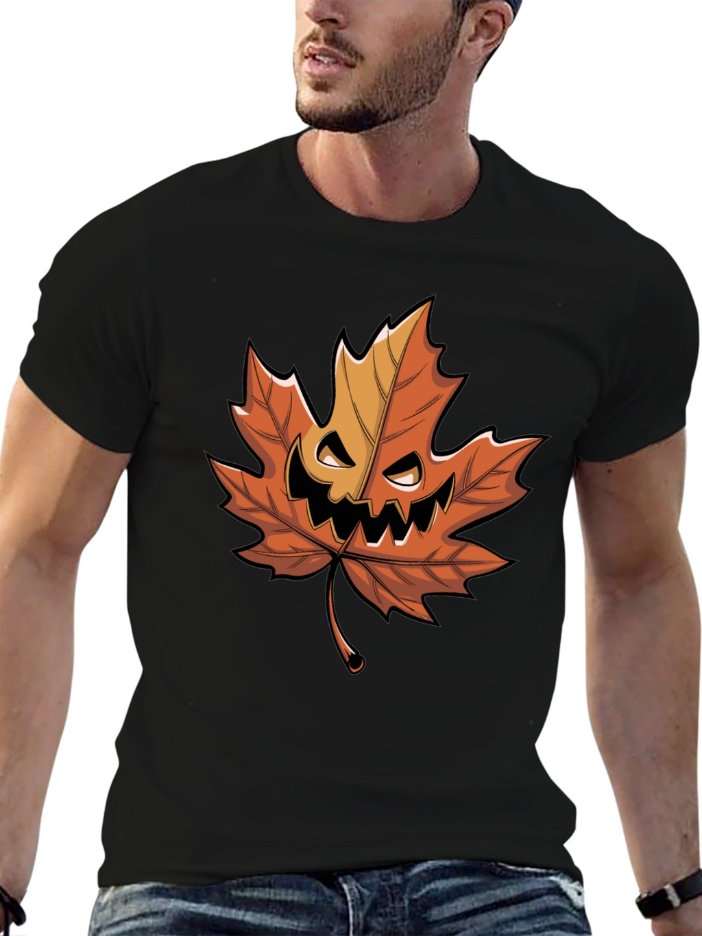 Halloween Pumpkin Maple Leaf Graphic Tee