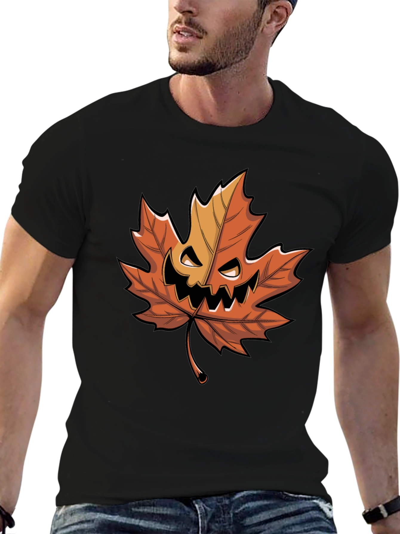 Halloween Pumpkin Maple Leaf Graphic Tee