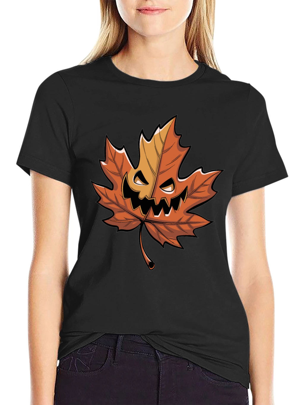 Halloween Pumpkin Maple Leaf Graphic Tee