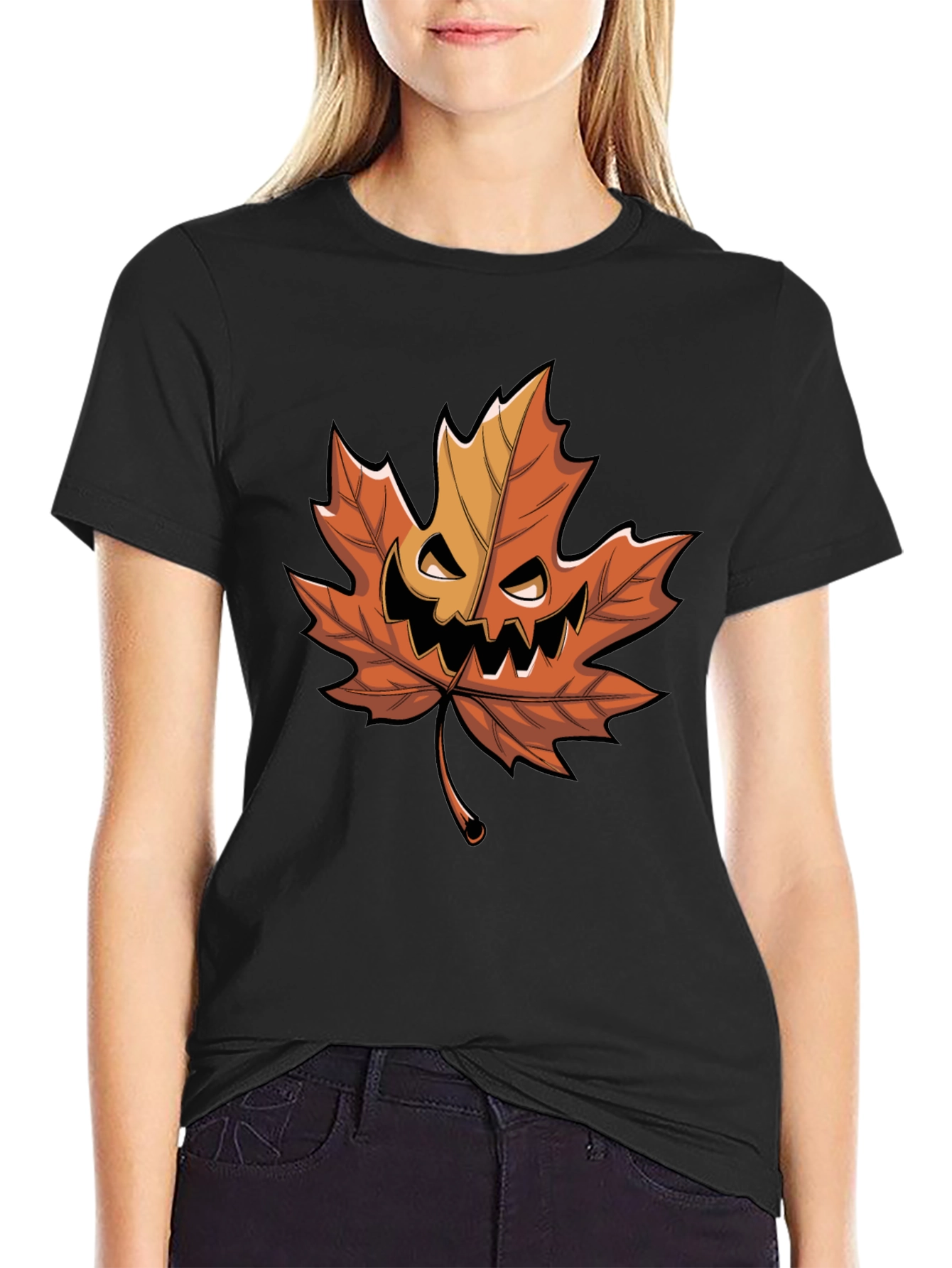Halloween Pumpkin Maple Leaf Graphic Tee