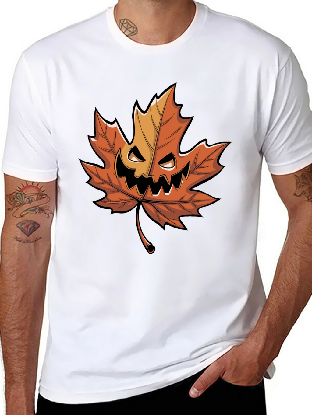 Halloween Pumpkin Maple Leaf Graphic Tee