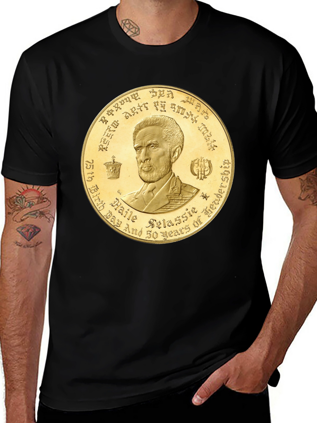 Haile Selassie Gold Coin Graphic T-Shirt